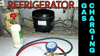 Refrigerator Gas Charging Fridge repair R134a In English [upl. by Tnias45]