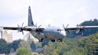 Lockheed C130J30 Hercules  Low pass and Landing in Berne HD [upl. by Nocaed]