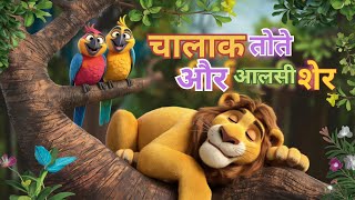 चालाक तोते और आलसी शेर।। cartoon। हिंदी कार्टून। funny story। ‎Hindi kahaniyan HindiDesireTales [upl. by Lissy]