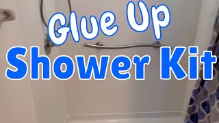 Glue Up Shower Wall Kit amp Base Installation  Demo  Installation  Drywall Repair  Ultra Plumbing [upl. by Aniela]