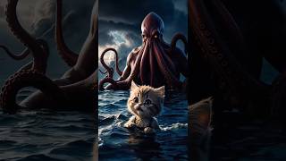 Dad Cat save his son from octopus 🙀 catsoftiktok cat cute aiart ai poorcat catlover fyp [upl. by Lavern40]