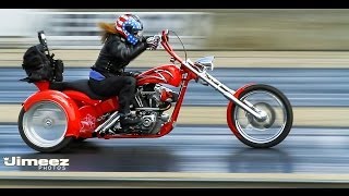 WOMAN DRAG RACING TRIKE PAUL YAFEE DESIGN HARLEY DAVIDSON CUSTOM BYRON [upl. by Kamila]