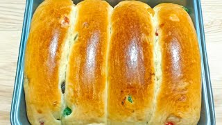 How to make fluffest NokneedNo mixer fruit bread [upl. by Ryhpez]