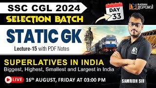 SUPERLATIVES IN INDIA  SSC CGL SELECTION BATCH  STATIC GK BY SAMRIDH SIR ssc [upl. by Aynek]