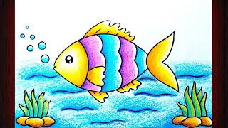 Fish Drawing  How to Draw Fish Scenery  Under Water Fish Scenery Drawing  Fish Drawing Colour [upl. by Aesoh]