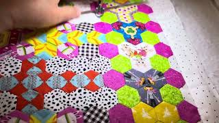 Show quilting of appliqué handpieced 58” hexies [upl. by O'Dell817]