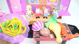 Peppa Pig Toy Learning and Coco Melon  Pretend Cooking in a Toy Kitchen with a Fun Wooden Puzzle [upl. by Anstus]