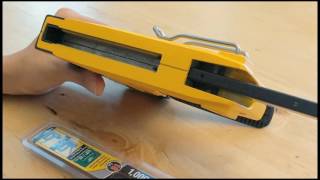 How to Load Brads in a Dewalt DWHTTR350 HeavyDuty Staple Gun Stapler  Brad Nailer [upl. by Vonni]