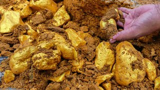 So Lucky We found a lot of Huge Nuggets of Gold Treasure at the Mountain Mining Exciting [upl. by Ahsahtan]