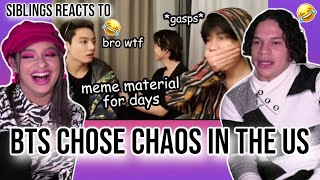 Siblings react to BTS chose CHAOS in the US 😂😁 [upl. by Yenobe]