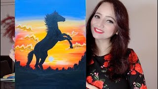 How to paint a Black Horse painting with acrylic Step by Step tutorial for beginners [upl. by Iniffit688]