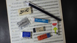 New Eraser Try Outs Pentel Mono Faber Castell Pelikan Maped Muji and more [upl. by Broderic]