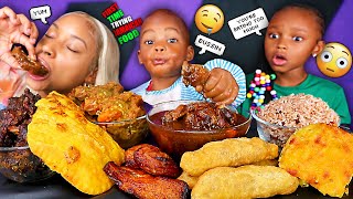 BABY ELIJAH First Time Trying JAMAICAN FOOD  JERK PORK RICE AND PEAS amp OXTAIL MUKBANG  QUEEN BEAST [upl. by Benedikta]