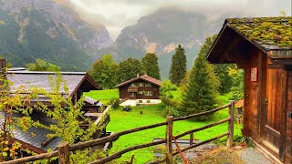 Switzerlands most beautiful village  Grindelwald rainy walk in a heavenly beautiful village [upl. by Gilbart170]