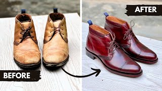 Transforming Worn Leather Chukka Boots into Stunning New Shoes  Complete Restoration Process [upl. by Larcher]