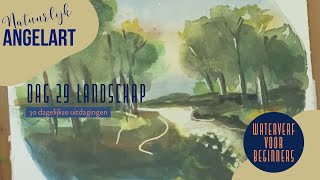 Landschap in aquarelverf  WATERVERF VOOR BEGINNERS  dag 29 van 30 dagelijkse uitdagingen [upl. by Schwab360]