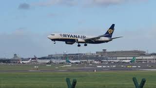 Ryanair 737800 Floaty landing during storm Ashley at Dublin Airport [upl. by Atteyram641]