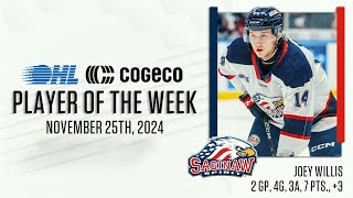 Spirits Joey Willis named Cogeco OHL Player of the Week [upl. by Ed]