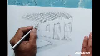 Sketch of interior prophets house sketsa interior rumah Nabi saw dgn menggunakan 2 titik hilang [upl. by Gnap886]