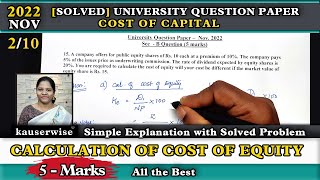 210 Cost of Capital  Cost of Equity Solution University Question 2022 Nov FM kauserwise [upl. by Beckman200]