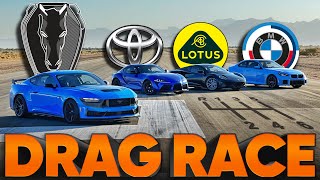 2024 Mustang Dark Horse vs Lotus Emira M2 Supra Camaro Challenger — Cammisa Ultimate Drag Race [upl. by Sandy]