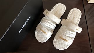 Chanel Rope Sandals White Lambskin Gold Hardware Review  ON FOOT [upl. by Norehc]