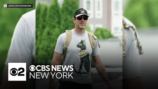 Aaron Rodgers shows up for Jets training camp [upl. by Adnilym]