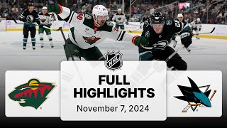 NHL Highlights  Wild vs Sharks  November 7 2024 [upl. by Aihsik]