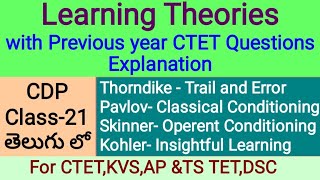 Learning TheoriesThorndikePavlovSkinnerKohlerCTET Learning TheoriesTrail and error theory [upl. by Yelrahs]