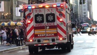 FDNY EMS AMBULANCE USING RUMBLER SIREN WHILE RESPONDING ON WEST 34TH STREET IN MIDTOWN MANHATTAN [upl. by Consuelo356]