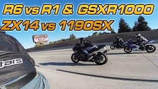 Yamaha R1 vs GSXR1000 vs ZX14 vs EBR 1190SX [upl. by Yt]