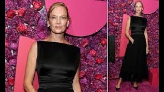 Uma Thurman looks glamorous in a black gown at the 25th Annual Room to Grow Gala in NYC [upl. by Brook]