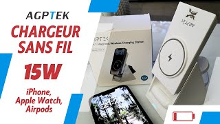 ⚡ AGPTEK Chargeur MagSafe sans Fil 3 en 1 à Induction Rapide 15W pour iPhone Apple Watch et Airpods [upl. by Erlewine]