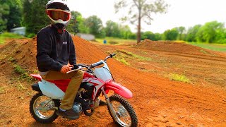 First Ride on NEW 2021 CRF110F at BackYard Pit Bike Track [upl. by Odrareve]