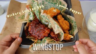 LETS EAT WINGSTOP HICKORY SMOKED BBQ AND LEMON PEPPER TENDERS [upl. by Robbert794]