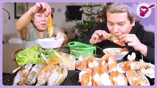 สองแม่ลูกสองแม่ลูกหิวกุ้งใหญ่เผา 🦐🦐🦐 มันเยิ้มราดข้าวร้อน ⚠️ น้ำจิ้มซีฟู้ดสุดแซ่บ [upl. by Peta395]