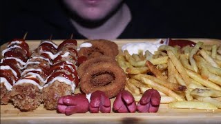 ASMR MUKBANG Hot Dogs Onion Rings and Fries neromasmr [upl. by Hazeghi]