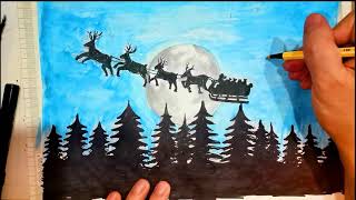 Disegnare Babbo Natale con la slitta e le renne Tutorial [upl. by Trela247]