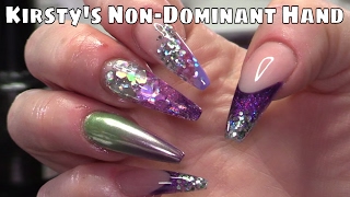 Kirstys Nails Using Her NonDominant Hand with Acrylic and Glitter [upl. by Nel146]