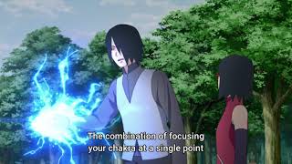 Sarada learn Indra Chidori  Sasuke destroy waterfallSasuke teaches Sarada new Chidori Boruto ep200 [upl. by Odrareg]