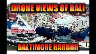 Drone views of MV Dali in the Port of Baltimore Chesapeake 1000 works on a 155 ton piece of Debris [upl. by Cirre]