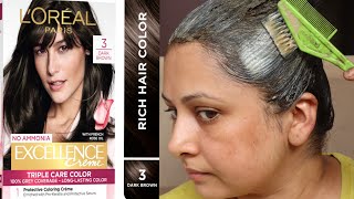 Loreal Paris excellence Hair Color Shade Dark Brown for grey hair at home  Kaur Tips [upl. by Odlabso213]