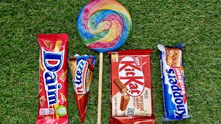 Satisfying Video ASMR🌈🍭Lollipops Kitkat Chocoalte Daim amp Knoppers Yummy candy Cutting video🍫🌈 [upl. by Annibo]