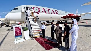 Qatar Airways A3501000 Cockpit Cabin amp Airframe Full Visit  Dubai Airshow 2023 [upl. by Grishilde837]