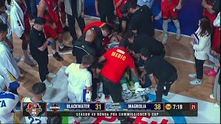 Calvin Abueva STRETCHERED OUT OF THE COURT  PBA Season 49 Commissioner’s Cup [upl. by Tye]