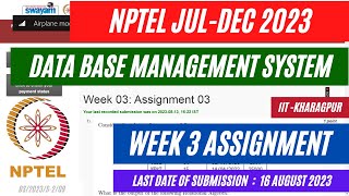 Data Base Management System  NPTEL Week 3 Assignment Answers  July 2023  OPEducore [upl. by Corella]