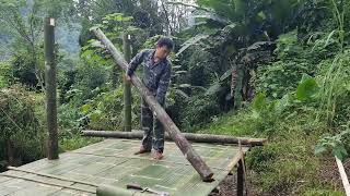 Building a bamboo house in the wild completes the homeless guys roof [upl. by Adest]