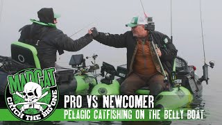 PRO VS NEWCOMER Pelagic Catfishing on the Belly Boat Pro Motor with the Pelagic Cat Lure I MADCAT [upl. by Gebhardt189]