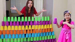 Jannie Builds COLORFUL Cup Wall amp Pretend Play w Ice Cream Toys [upl. by Ruomyes525]