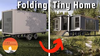 Foldable EXPANDING Tiny House on Wheels  unfolds to 22 ft wide 🤯 [upl. by Enoid348]